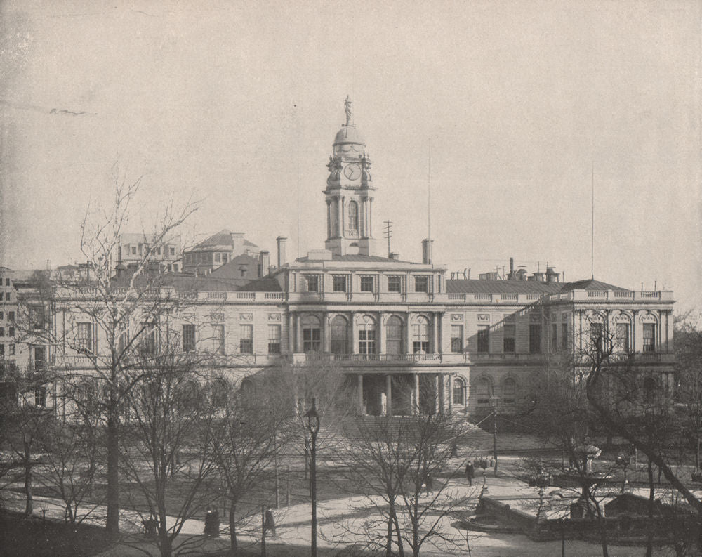 New York City Hall, Lower Manhattan 1895 old antique vintage print picture